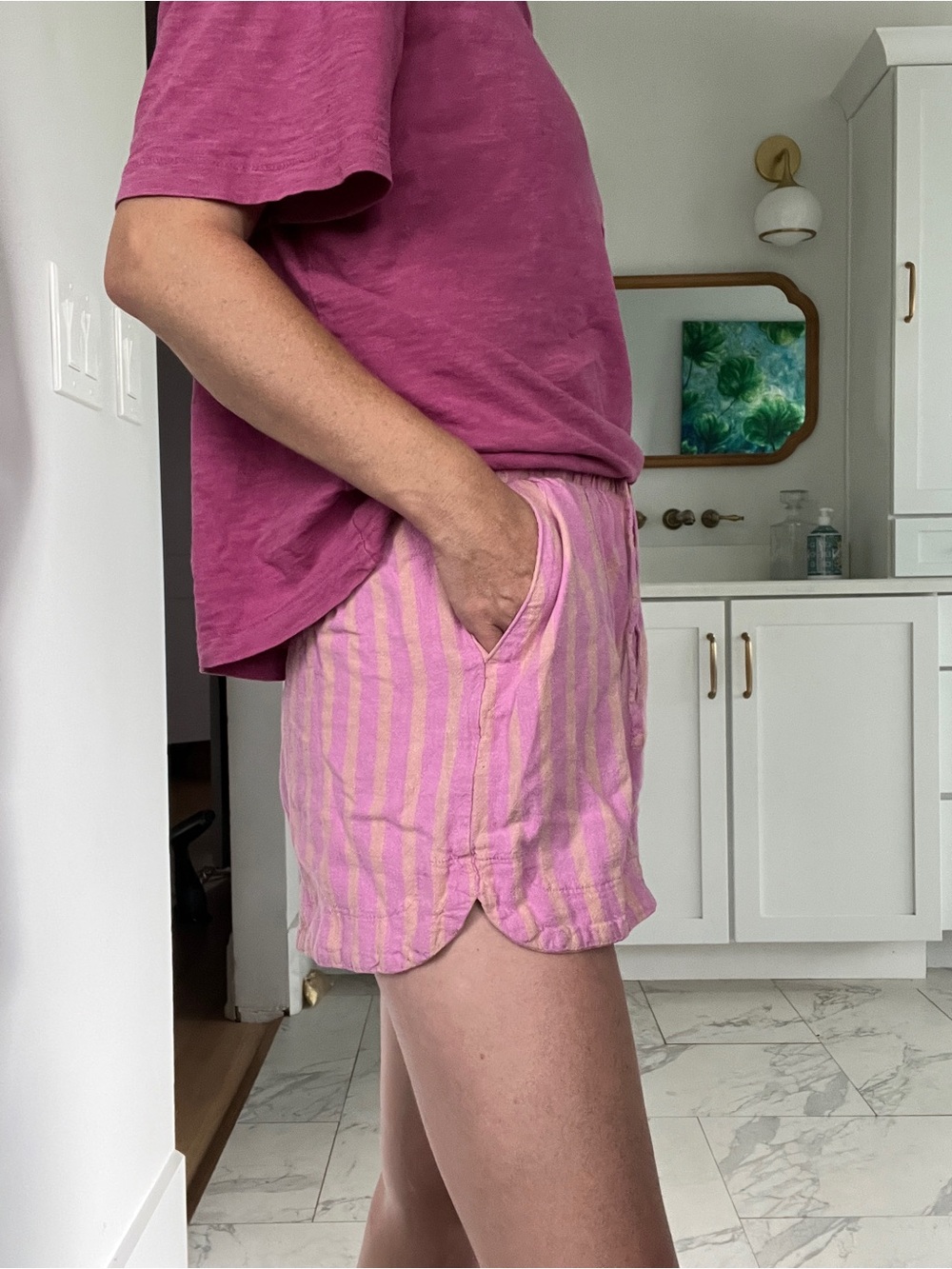 Universal Thread Pink & Cream Striped High Waist Drawstring Shorts - Picture 2 of 5